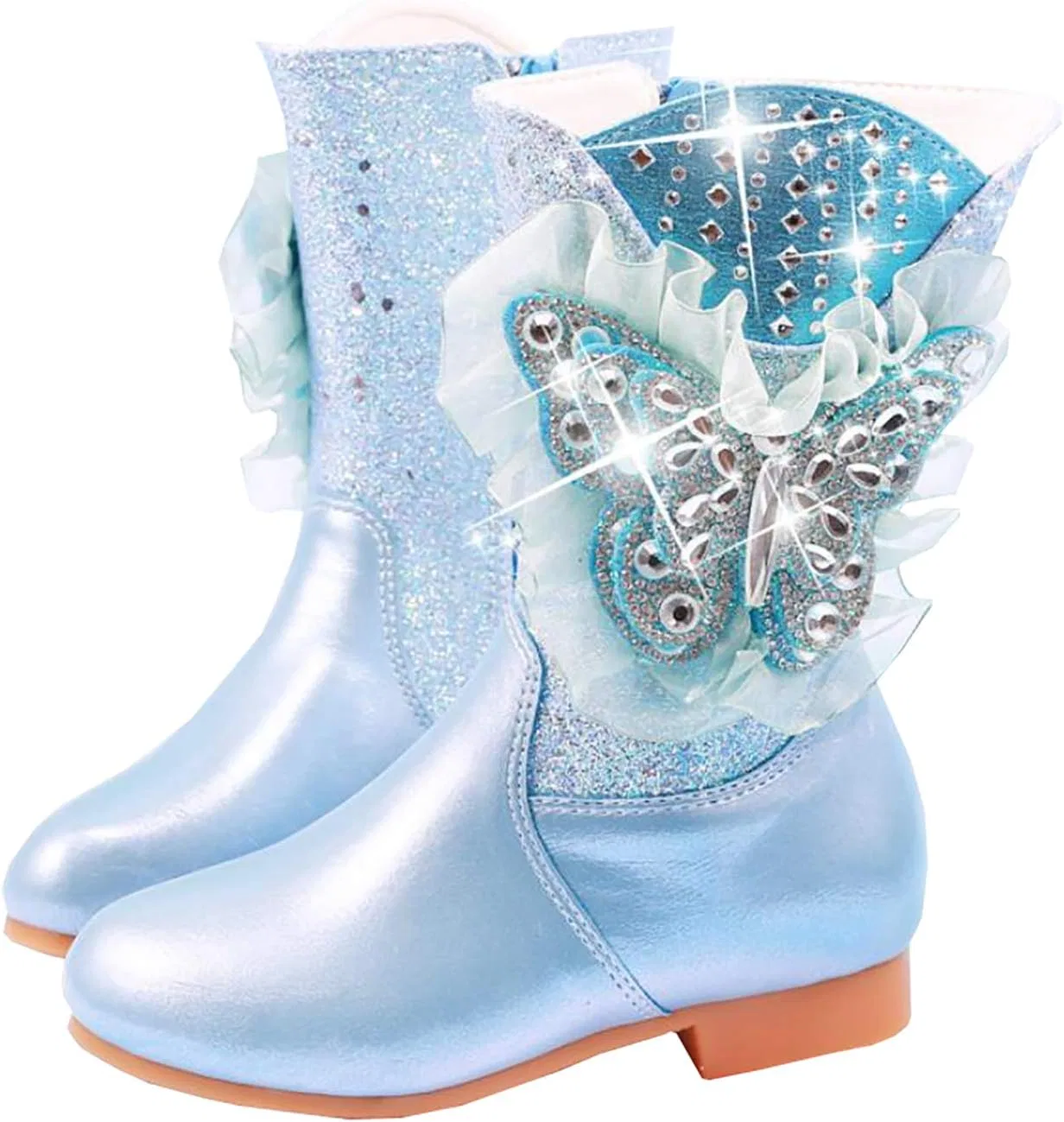 Детские зимние сапоги для девочек с мехом и стразами Sparkle Rhinestone Lace Butterfly Auhoho, Blue