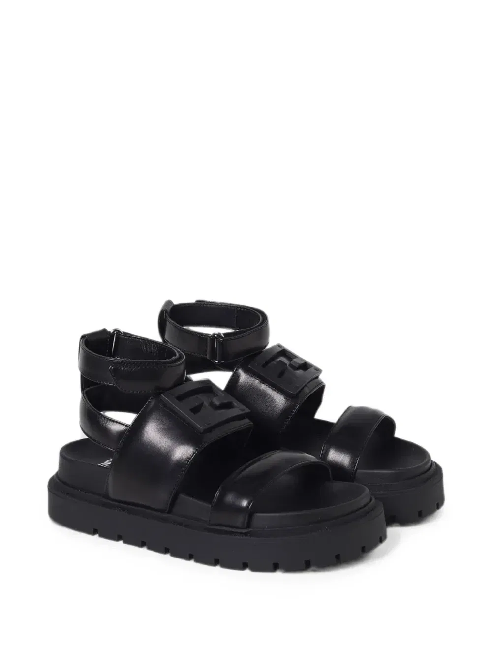 Сандалии с бляшкой-логотипом FF Fendi Kids, черный — фото 3