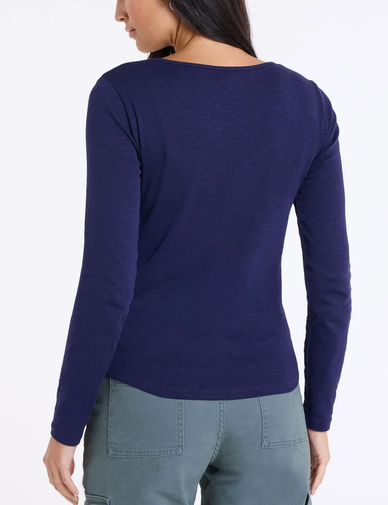 Лонгслив U.S. Polo Assn. Notch Neck T-Shirt, темно-синий — фото 2