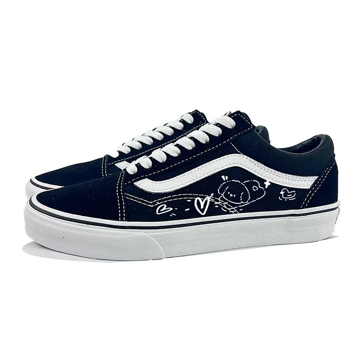 Кроссовки Vans Old Skool Skateboarding Shoes Unisex Low-top Black, черный/белый — фото 2