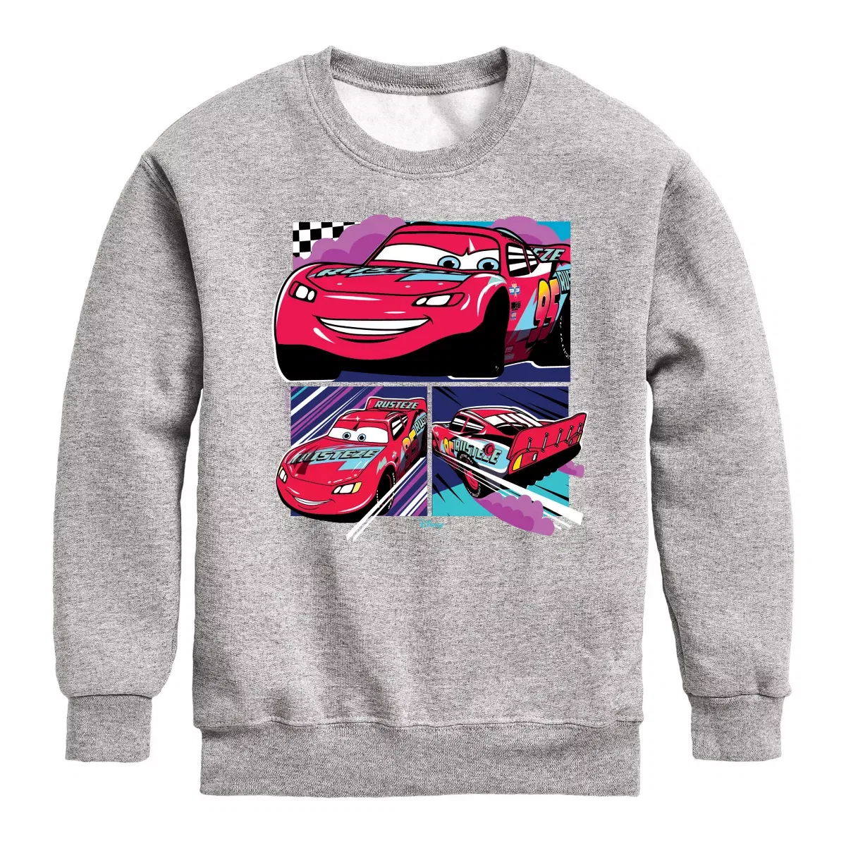 Детский свитшот с длинным рукавом с принтом Lightning Mcqueen Finish Line Cars, Athletic Heather