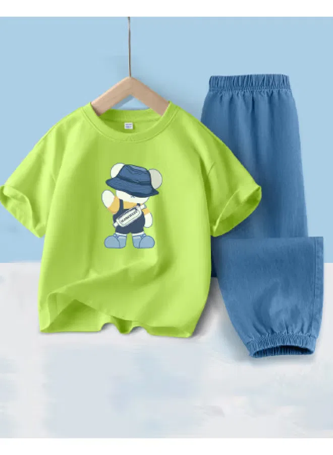 Комплект футболка с коротким рукавом и брюки джинсового вида, модель Boys' summer outfit, Jeanswest, мятный