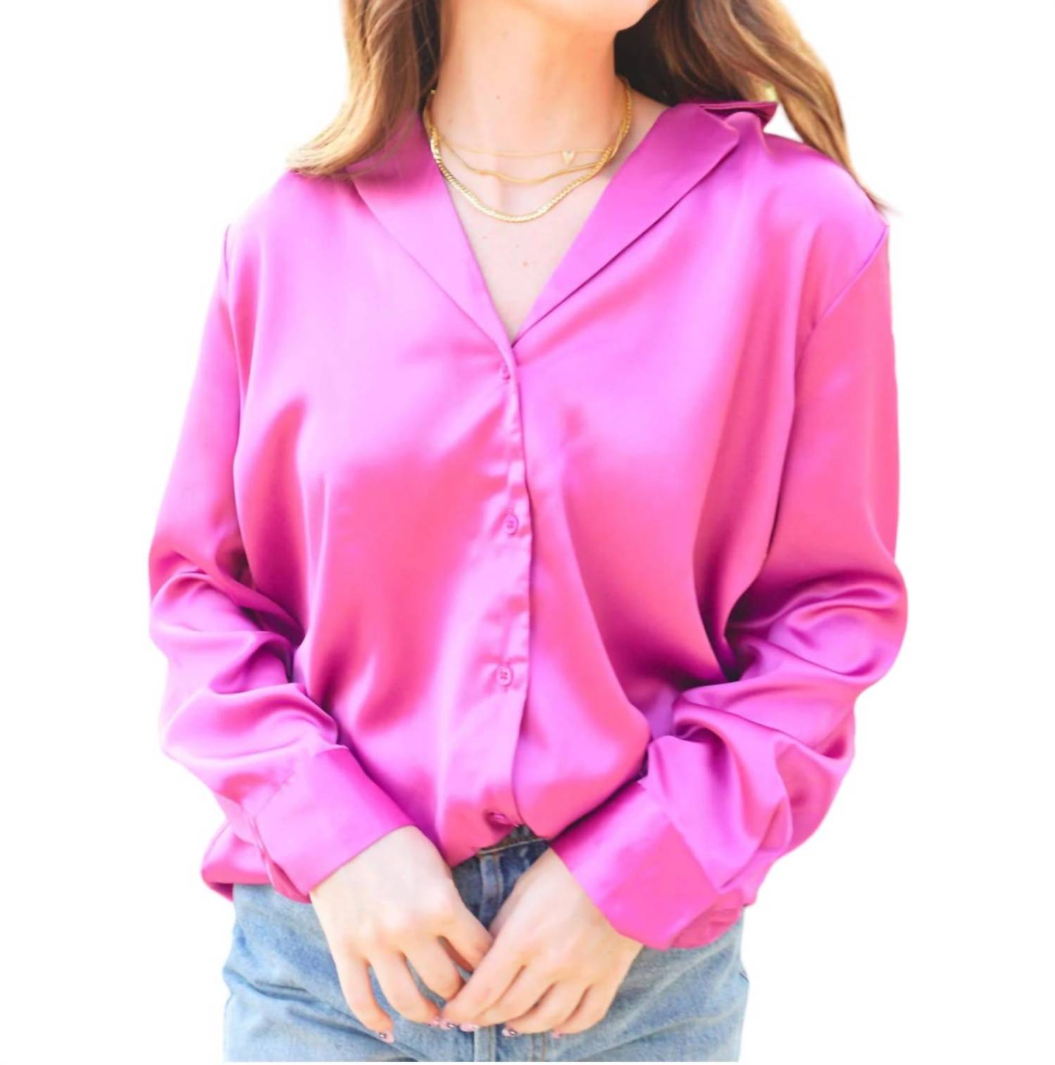 

Классическая атласная рубашка цвета фуксии 2.7 AUGUST APPAREL, фуксия
