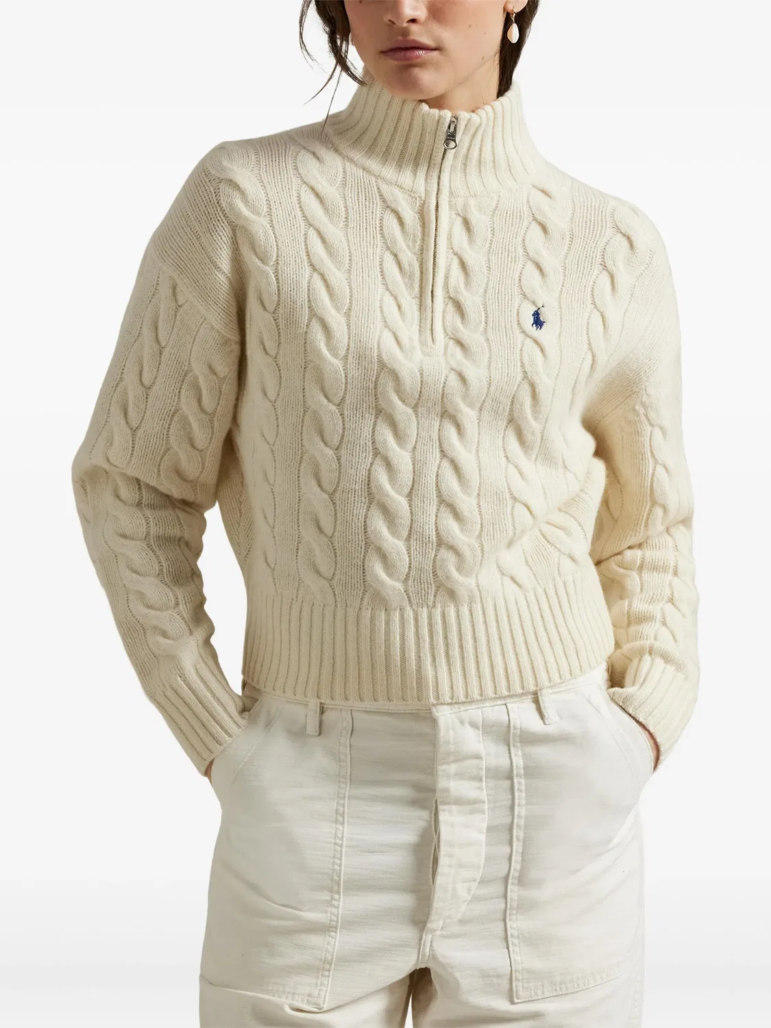 Вязаный джемпер с полу-молнией шерсть/кашемир Polo Ralph Lauren, нейтральные — фото 3