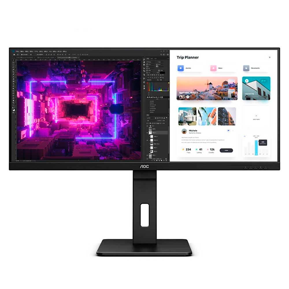 

Монитор AOC U34P2C, 34", 3440x1440, 75 Гц, IPS, чёрный