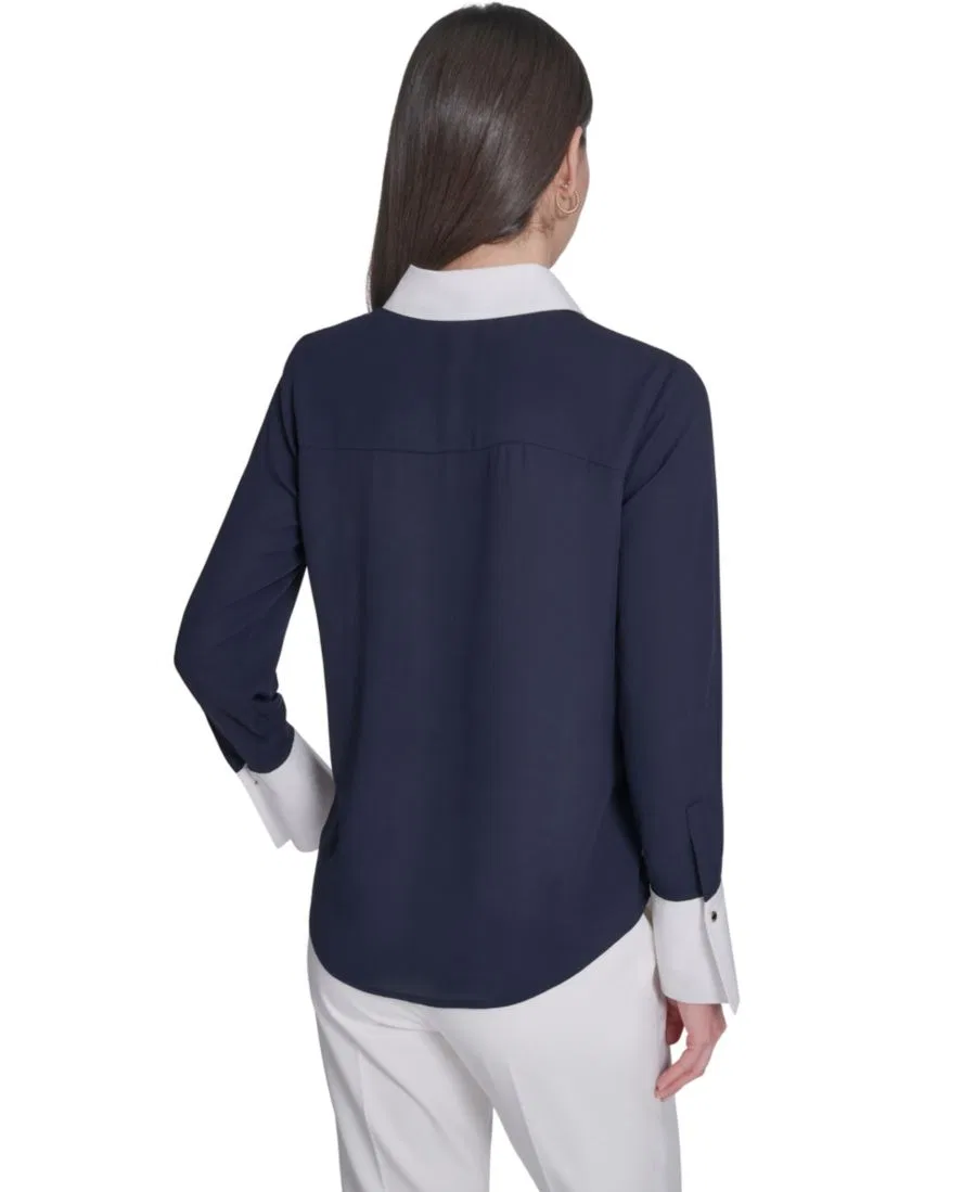 Женская приталенная рубашка с длинным рукавом Tommy Hilfiger, Midnight/Ivory — фото 2