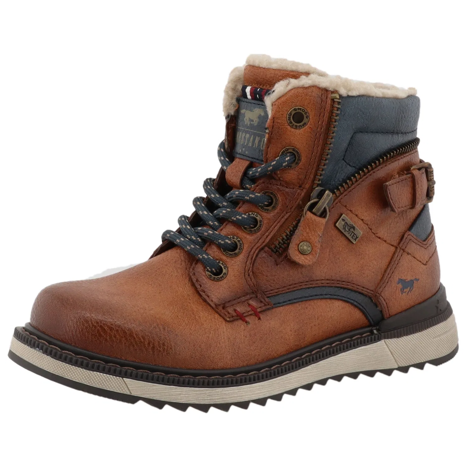Детские зимние ботинки-шнурки с TEX-мембраной Mustang Shoes, Cognac