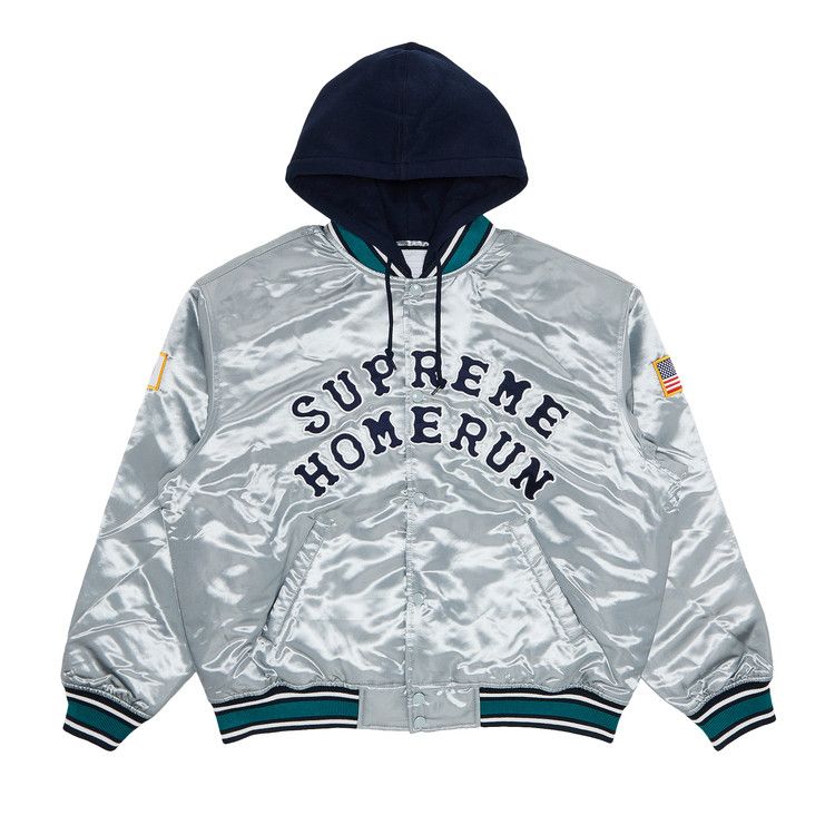 

Куртка Supreme x Homerun Satin Hooded Varsity Jacket, Silver