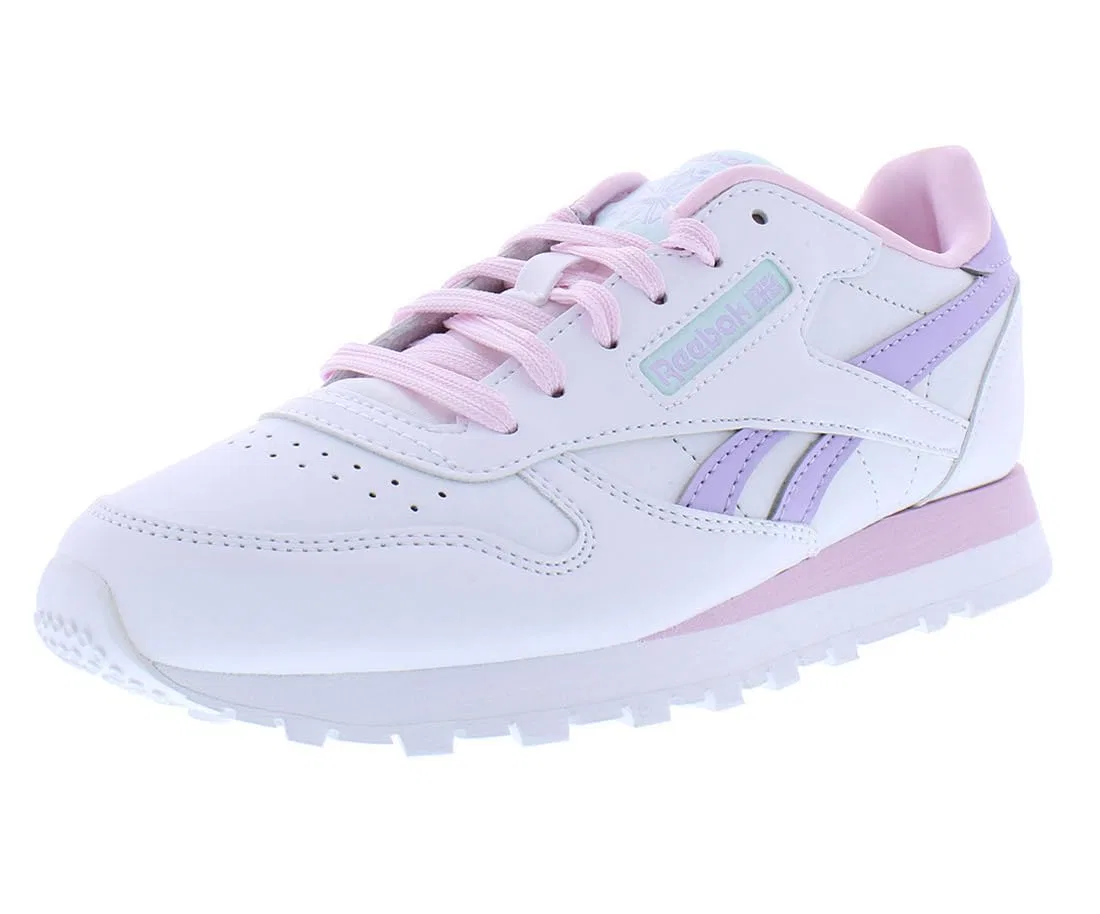 Детские кроссовки для девочек с мягкой кожей Classic Leather Reebok, Bianco Pixel Rosa Viola Oasis — фото 3