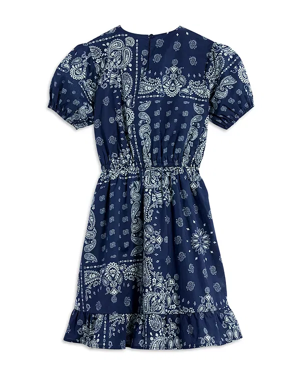 Детское платье для девочек с принтом Faux Wrap Bandana Dress Aqua, темно-синий — фото 2