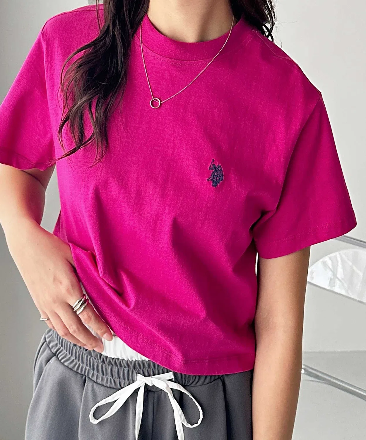Женская футболка с коротким рукавом, хлопковая, укороченная U.S. POLO ASSN., Pink
