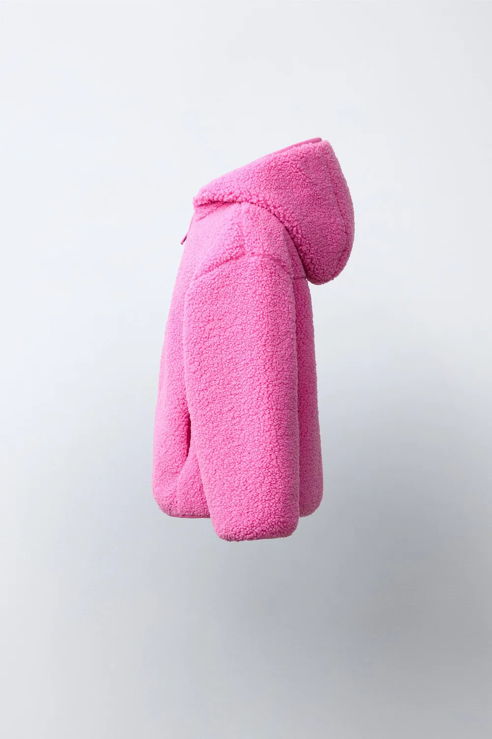 Куртка с капюшоном из искусственной овчины ZARA, Fuchsia — фото 3