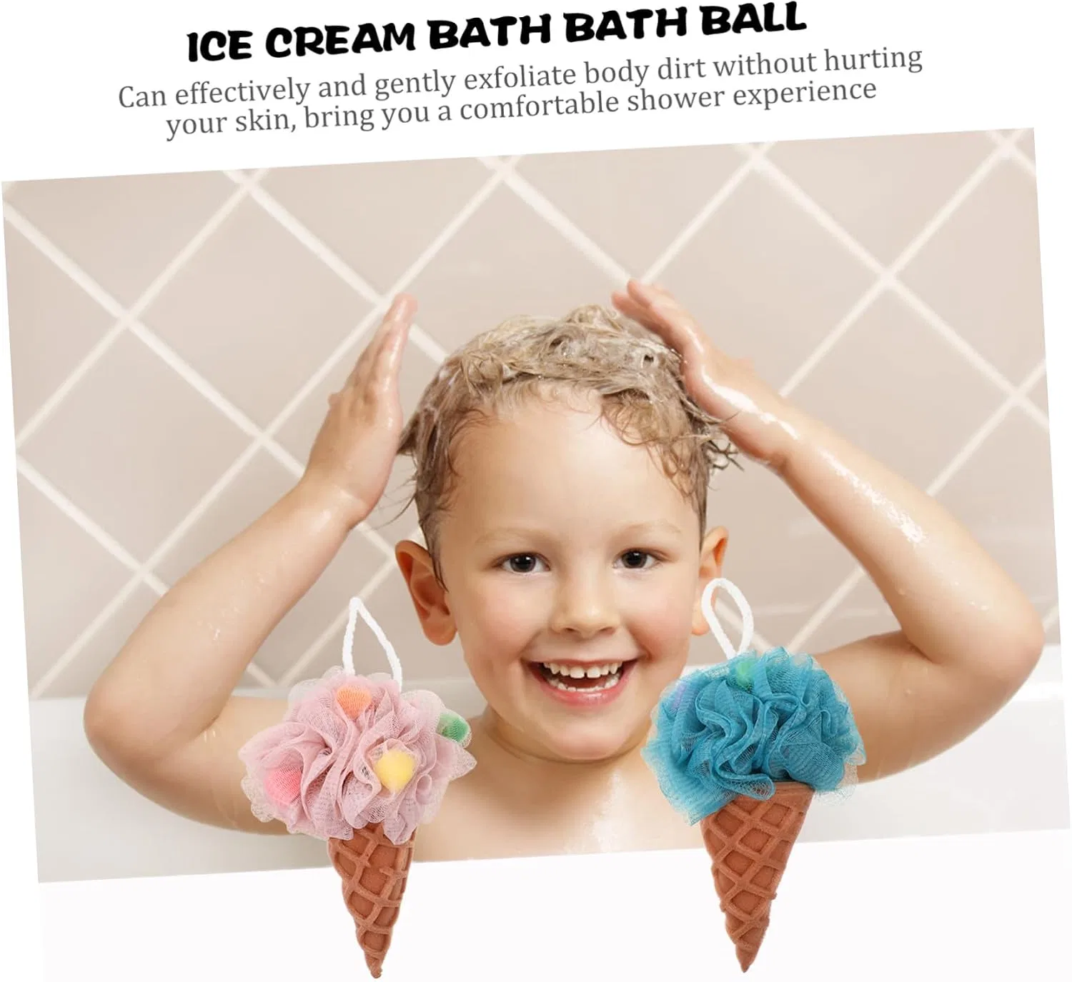 Мочалка для душа Ice Cream Design, STOBAZA, 2 шт, 80 г, Blue — фото 3