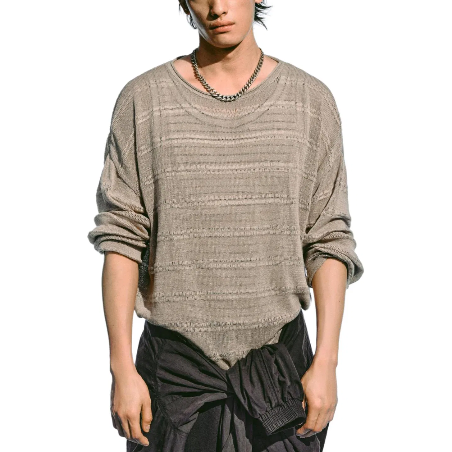 Мужской свитер с круглым вырезом Brown/Dark Taupe ZARA — фото 4