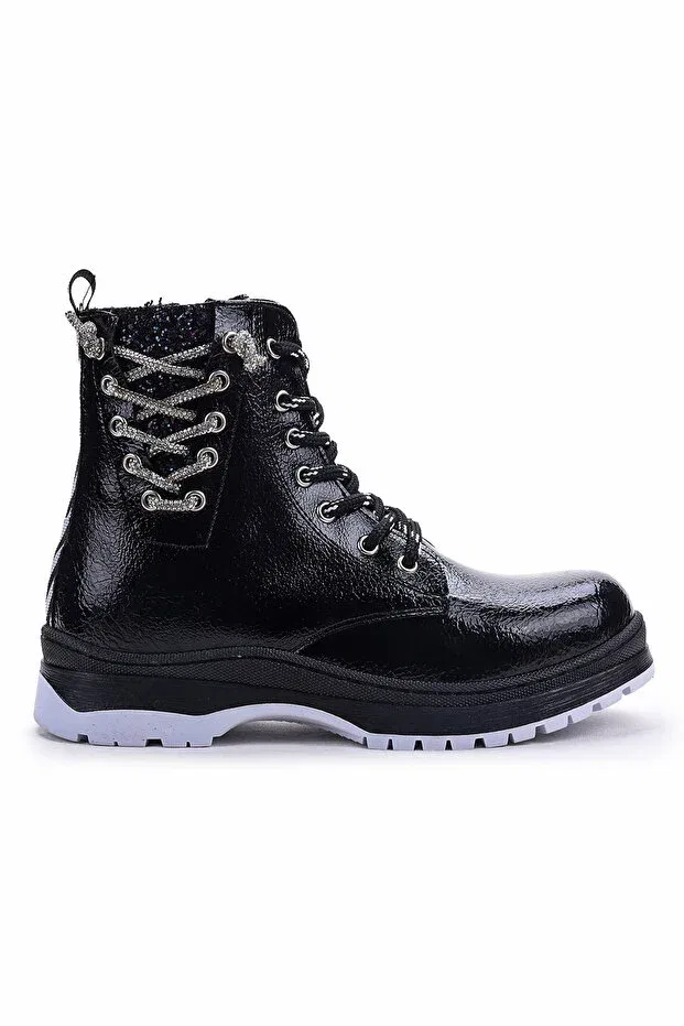 Детские ботинки для девочек с принтом Thermo sole girl's boots 621 wrinkled stone Kiko Kids, Black — фото 4