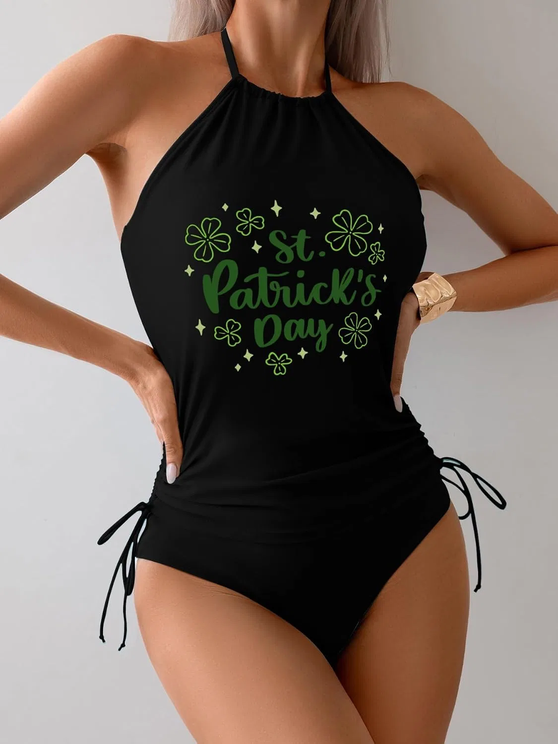 Женский бикини-комплект Lucky Good Strap Halter Top Split, Black — фото 3