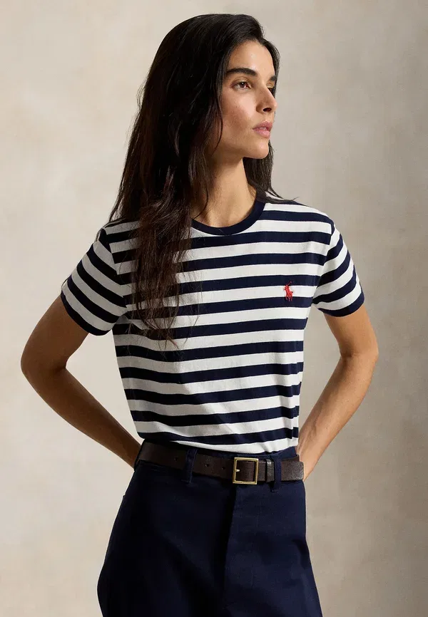 Футболка с полосками из джерси Striped cotton jersey tee Polo Ralph Lauren, Hunter темно-синий/White