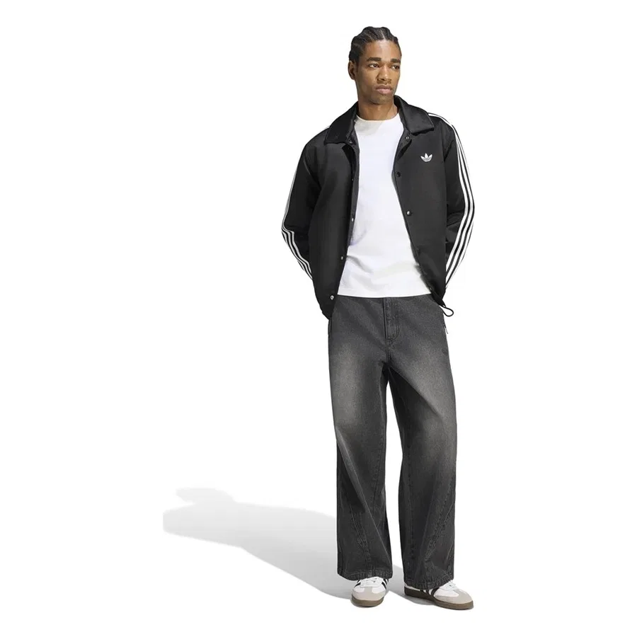 Мужская куртка с принтом 3 Stripes Satin Padded Jacket HZ3805 adidas, Черный — фото 4