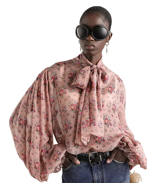 Женский топ с принтом из шифона Silk Floral Bouquet Dolce & Gabbana, Pink Print
