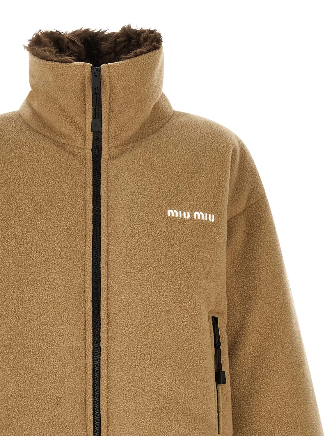 Флисовая пуховая куртка MIU MIU, бежевый — фото 3