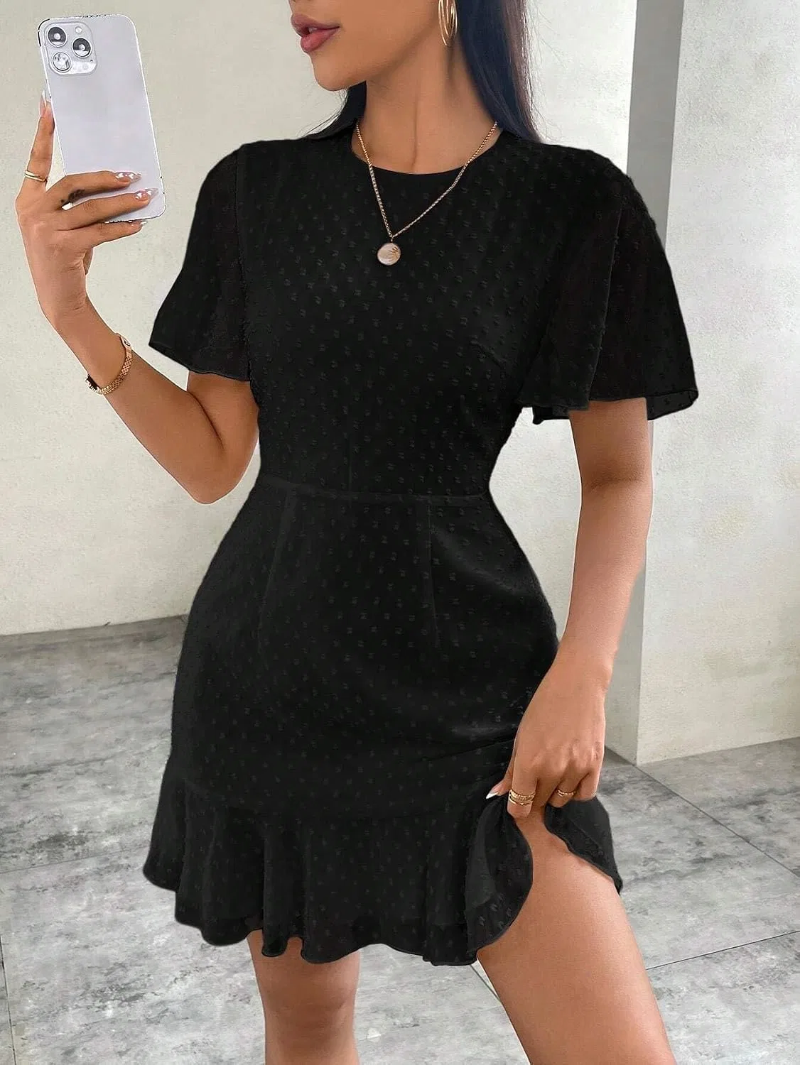 Женское повседневное платье A-силуэта с воланами Polka Dot, Black — фото 2