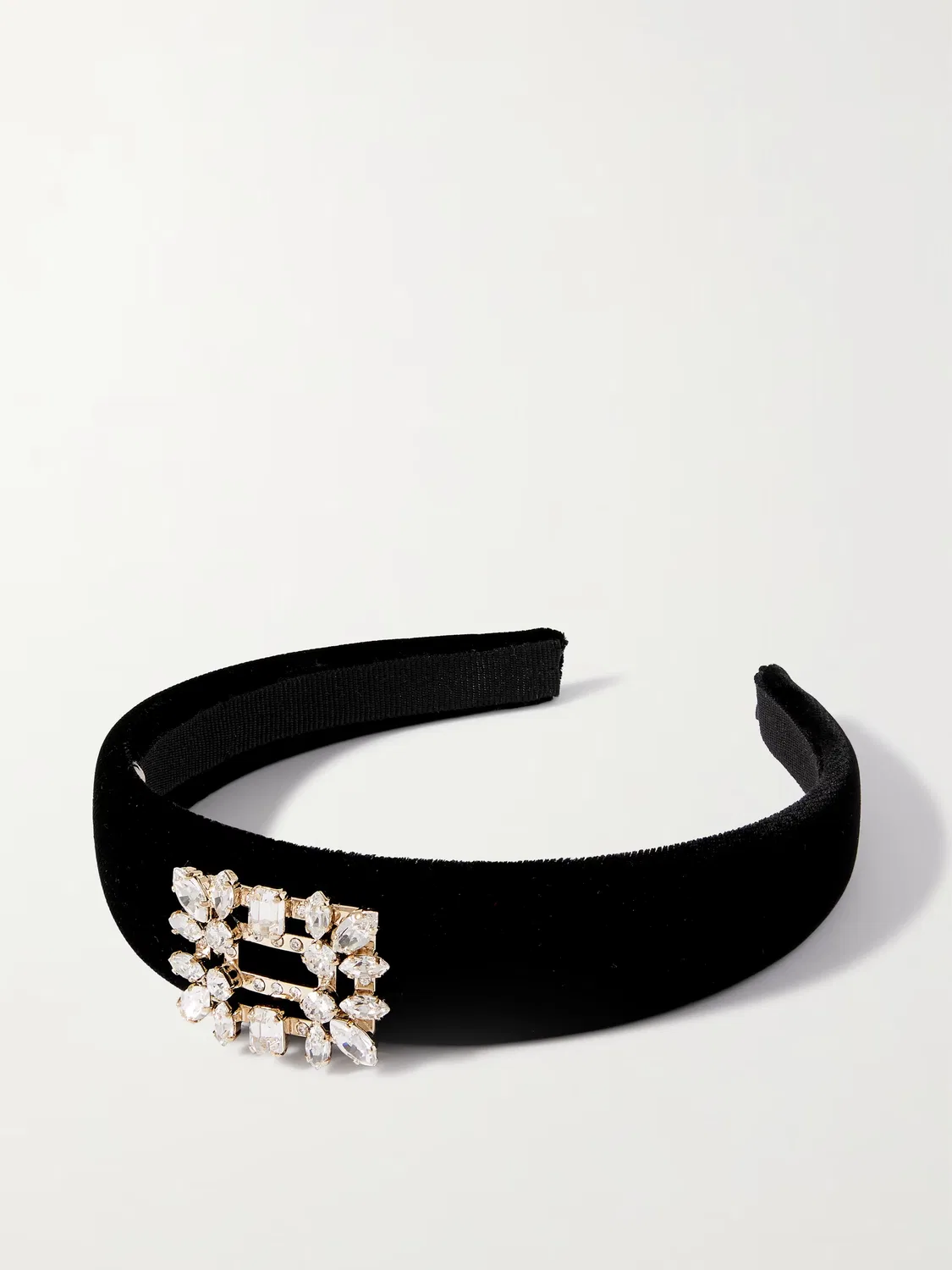 Ободок из бархата украшенный кристаллами и брошью Roger Vivier, черный