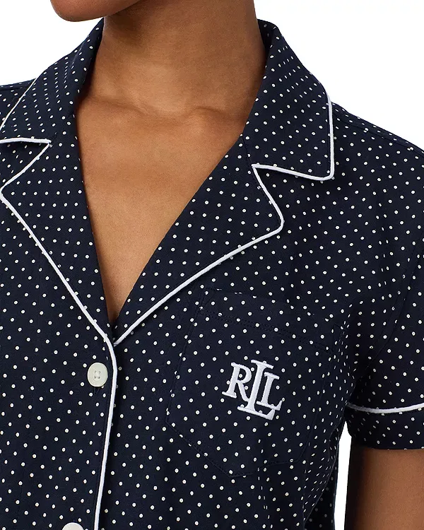 Женская пижама-комплект с коротким рукавом Short Sleeve Knit Boxer Pajama Set Ralph Lauren, Navy Dot — фото 2