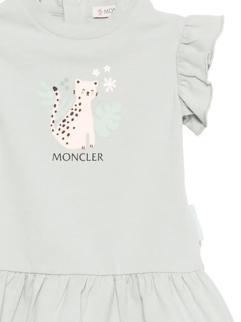 Платье с оборками и анималистичным принтом Moncler Enfant, зеленый — фото 3