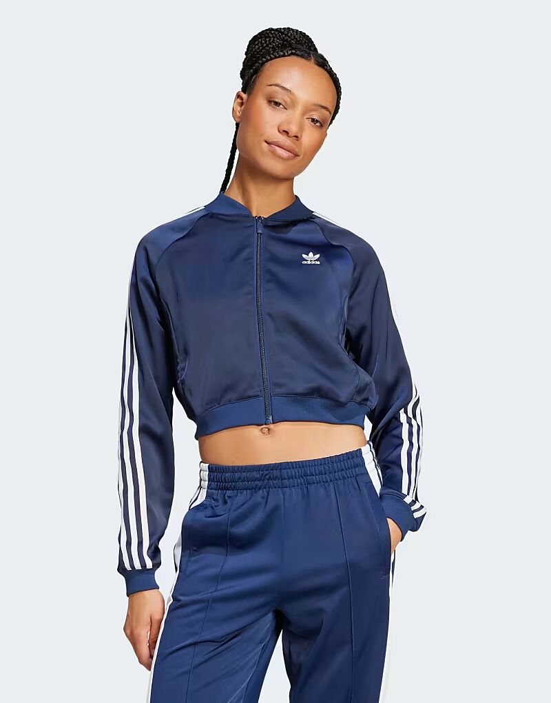 

Атласный спортивный топ Adidas Originals Adicolor в цвете «ночной индиго»