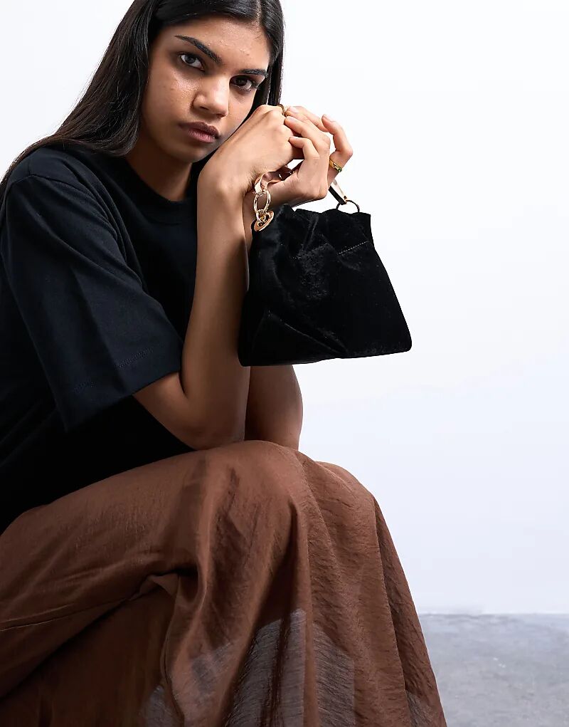 

Сумка-тоут Topshop Gabriette из бархата с металлической ручкой, черного цвета