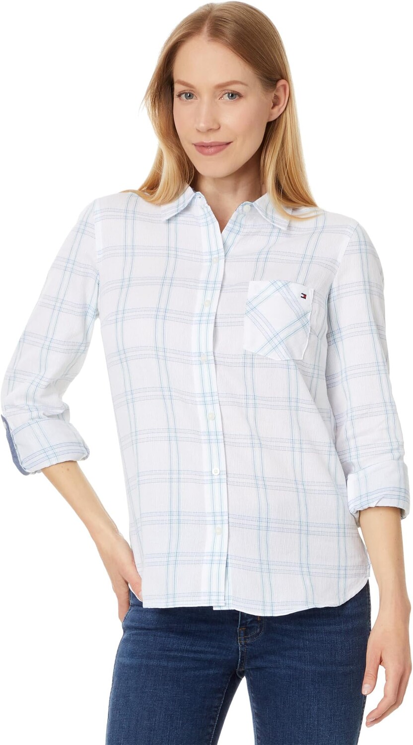 

Рубашка Tommy Hilfiger Pebble Plaid Roll Tab, цвет Bright White Multi