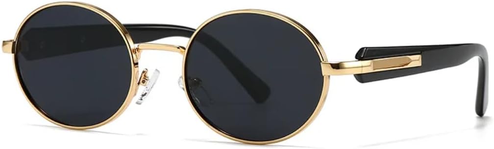 

Солнцезащитные очки для мужчин и женщин - защита UV400 - круглые, в стиле панк, с разноцветными линзами цвета синего чая, для занятий спортом на открытом воздухе и вождения DSVIGF, Golden Grey