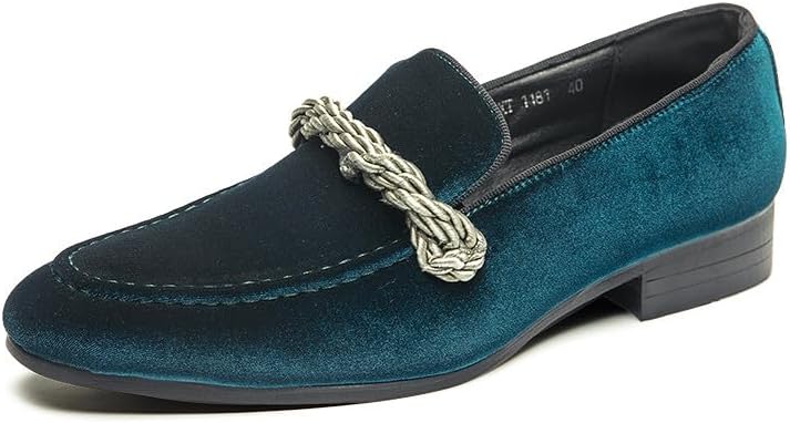 

Мужские бархатные лоферы Santimon Mens Moc Toe с отделкой косичкой, классические слипоны для свадеб, официальных мероприятий, выпускных и торжеств, зеленый