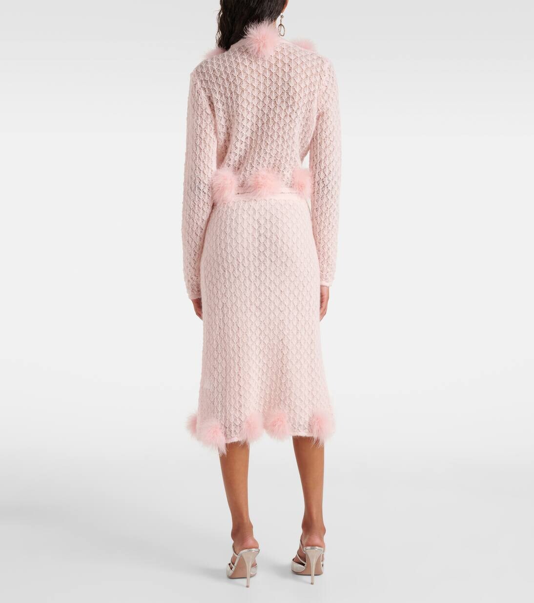 Юбка миди из смеси мохера и шерсти с отделкой перьями Blumarine, цвет powder pink — фото 3