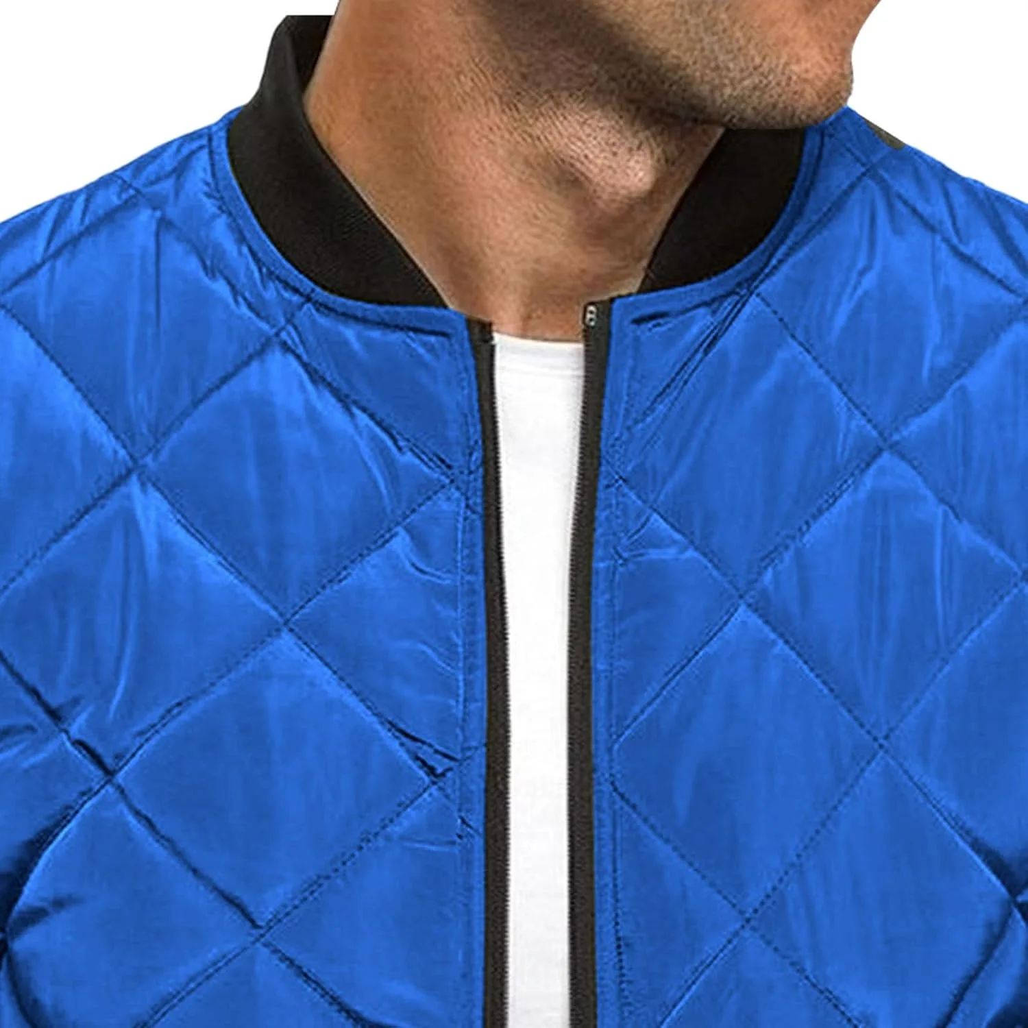 Мужская стеганая куртка-бомбер с ромбовидным рисунком, легкая зимняя теплая куртка в стиле «университет», стеганые куртки с ромбовидным рисунком, верхняя одежда Generic, Blue1 — фото 3