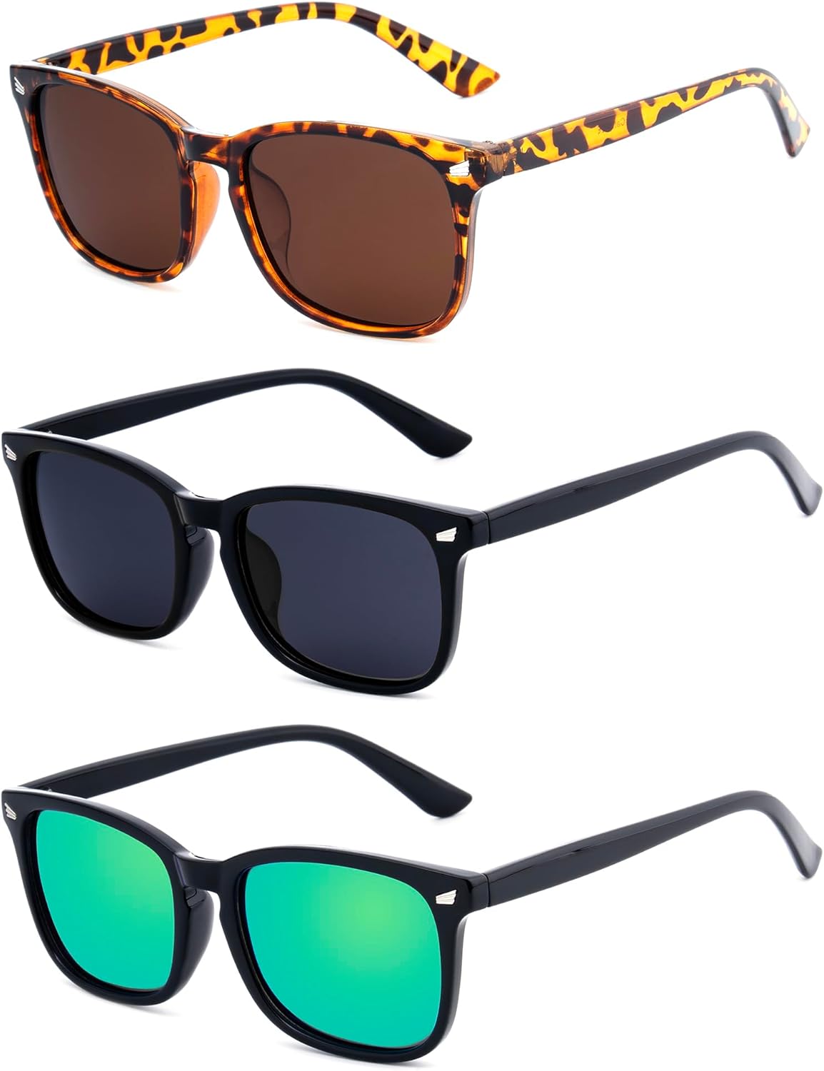 

Женские поляризованные солнцезащитные очки в стиле ретро, ​​прямоугольной формы, модные солнцезащитные очки с защитой UV400 для вождения, гольфа, рыбалки LEKAIGO, A7-3pcs-brown Lens + Black Lens + Greenmirror