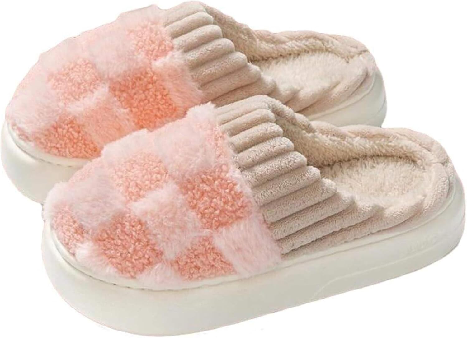 

Клетчатые тапочки для женщин и мужчин, домашние тапочки с клетчатым манжетом, флисовые, мягкие и теплые тапочки с эффектом памяти, зимняя домашняя обувь унисекс Movnebyro, розовый