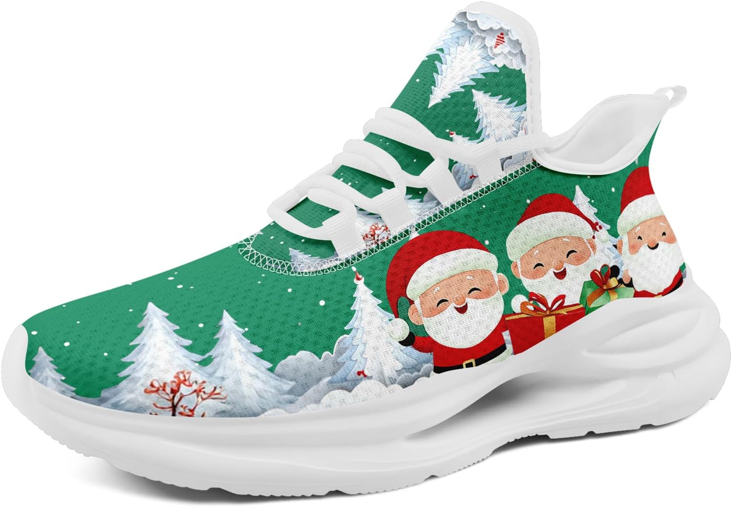 

Рождественские кроссовки для женщин и мужчин, легкие, дышащие, модные спортивные кроссовки для бега и тренажерного зала с принтом Санты Awsole, белый/красный/зеленый