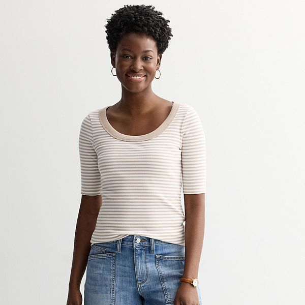 

Женская футболка с круглым вырезом и рукавом 3/4 Sonoma Goods For Life, Tan Cream Stripe, Бежевый, Женская футболка с круглым вырезом и рукавом 3/4 Sonoma Goods For Life, Tan Cream Stripe