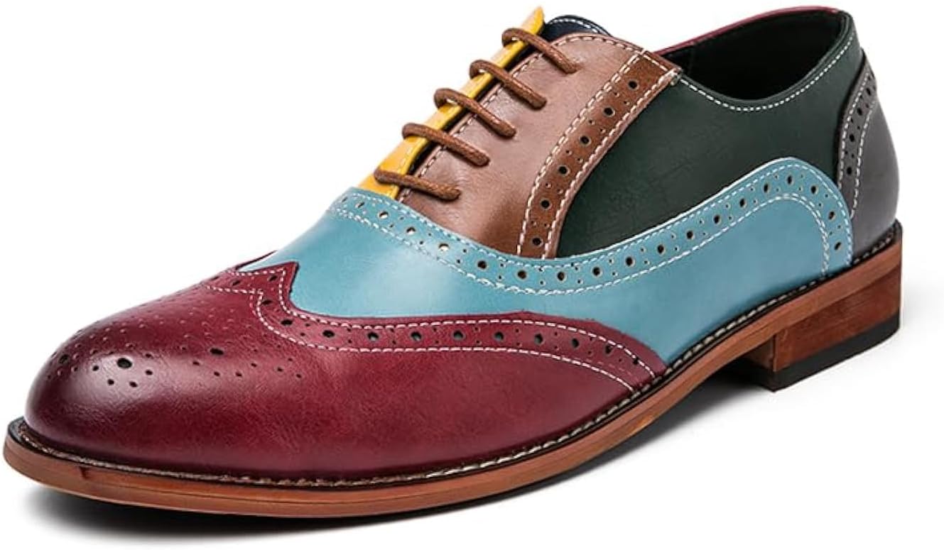 

Мужские оксфорды HuitJours многокрасочные броги Wing Tip с шнуровкой, пэчворк, двухцветные, с перфорацией и круглым носком, A-multicolor