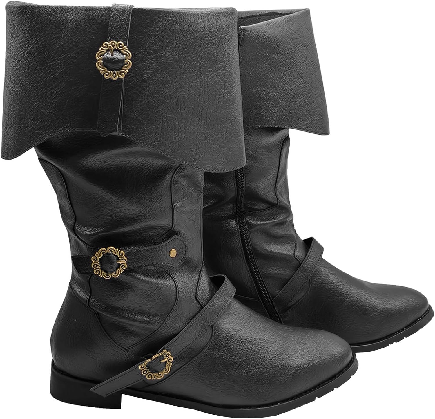 

Мужские средневековые ботинки Ренессансный пиратский костюм Искусственная кожа Ботинки Хэллоуин Викинг Косплей Обувь Junqiako, черный