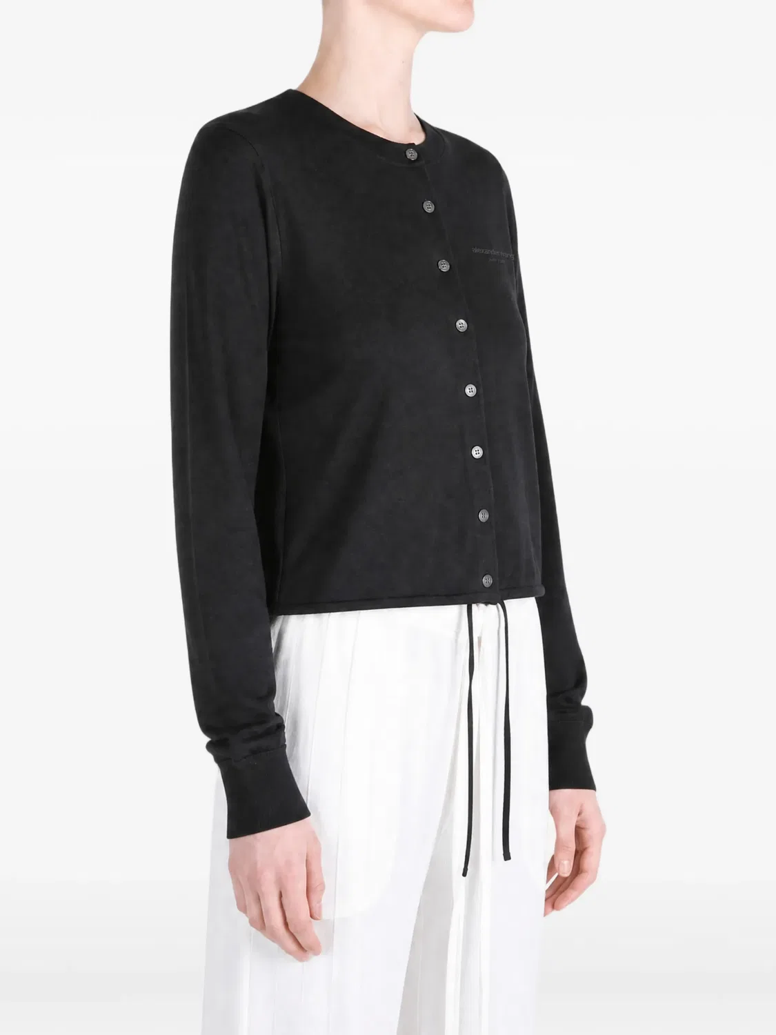 Кардиган с кулиской и вышитым логотипом Alexander Wang, черный — фото 3