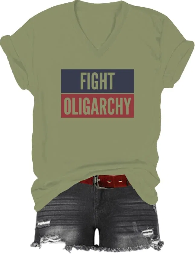 Мужская футболка V-образным вырезом с принтом Fight Oligarchy, Green