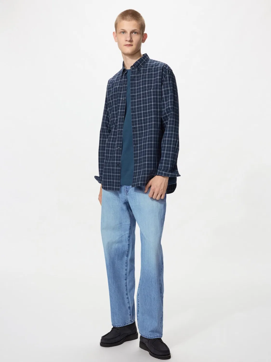 Рубашка Uniqlo, мужская, в клетку, темно-синий — фото 2