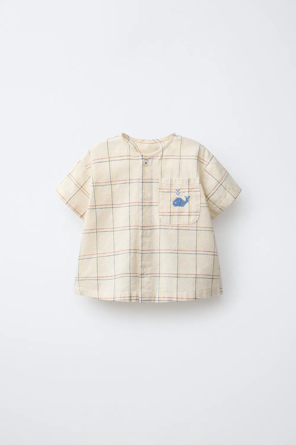 Рубашка в клетку с вышивкой ZARA, Butter