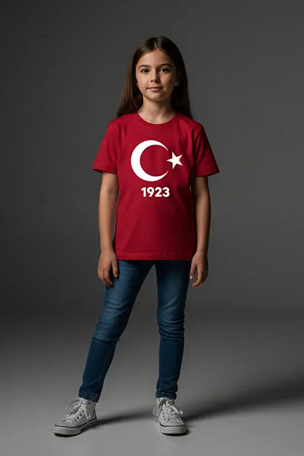 Детская футболка для девочек с принтом Moon Star Printed Reflective Cotton T-Shirt 1923 Angels Passion, Red — фото 2
