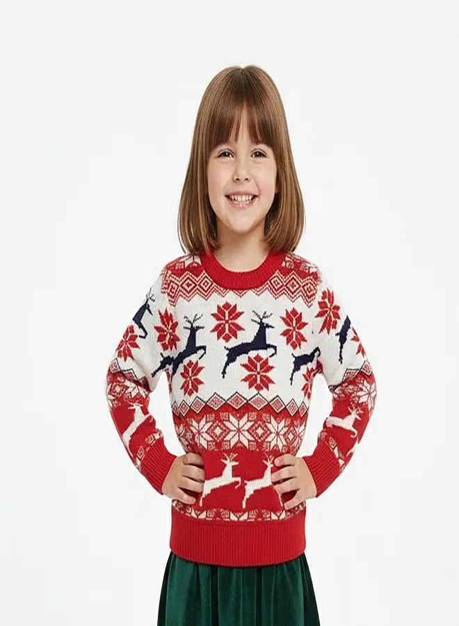 Свитер с принтом оленей Fair Isle Babyqlo, красный