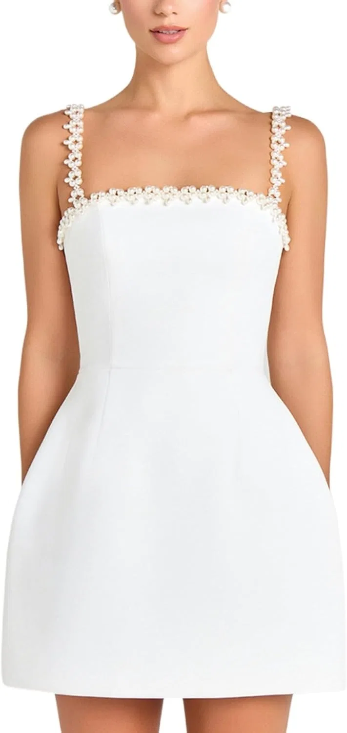 Женское мини-платье с бисером A-line, White