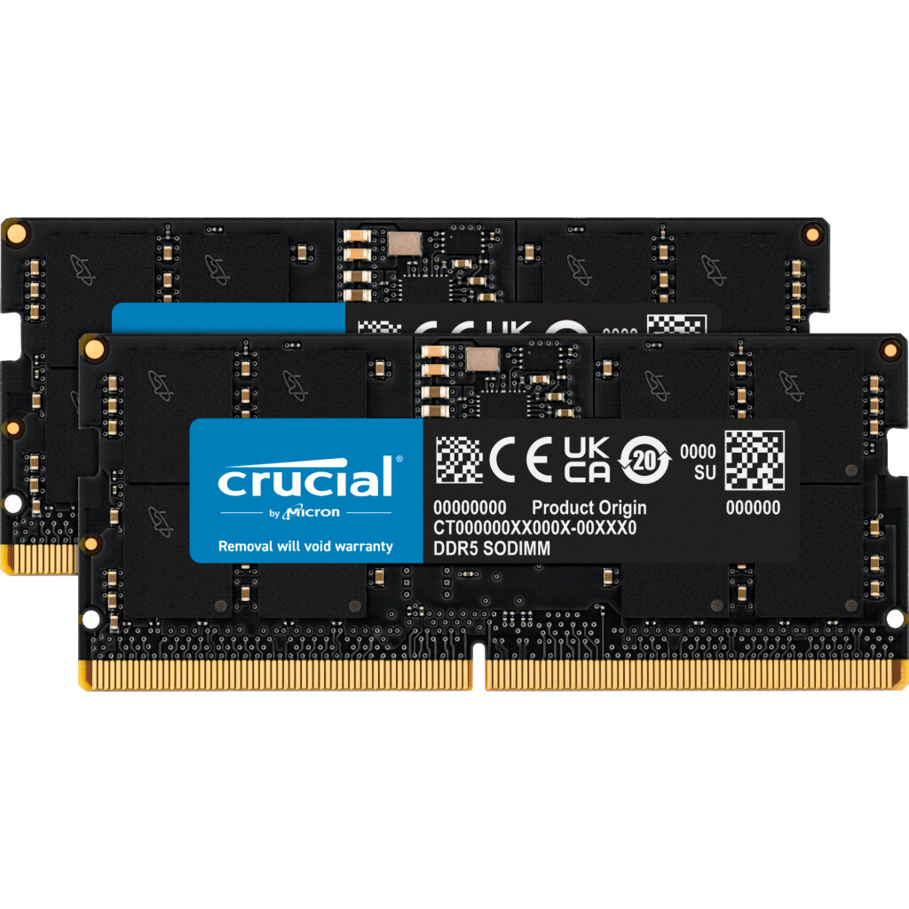 

Модуль памяти Crucial 32 Гб (2x16 Гб), 5600 МГц, DDR5, CT2K16G56C46S5, черный