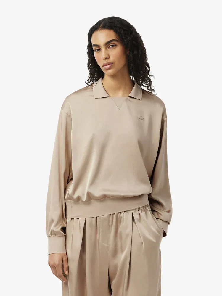 Блуза-поло LACOSTE Beige из сатина CF9802, женская, элегантная